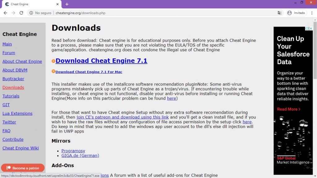Cómo descargar cheat engine: Pagina Ofical
